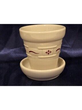 Longaberger 3" Flower Pot & Underplate Woven Traditions Red